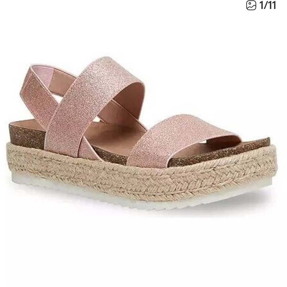 Madden Girl Cybell Espadrille Flatform Sport Bottom Sandals Rose Gold Glitter